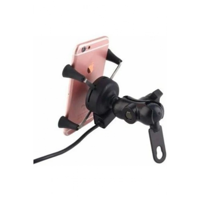 Usb Şarjlı Ayna Bağlantılı Motosiklet Telefon Tutucu Motor Tutacağı