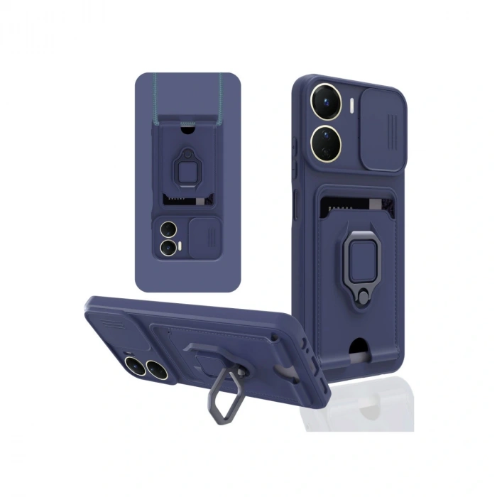 Vivo Y16 Kılıf Zuma Kartvizitli Yüzüklü Silikon - Lacivert