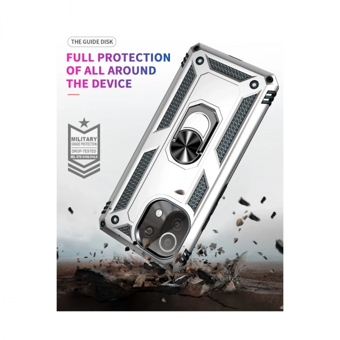 Xiaomi Mi 11 Lite Kılıf Sofya Yüzüklü Silikon Kapak - Gümüş