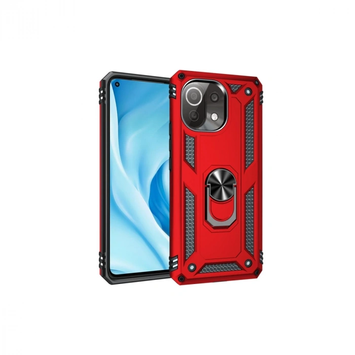 Xiaomi Mi 11 Lite Kılıf Sofya Yüzüklü Silikon Kapak - Kırmızı