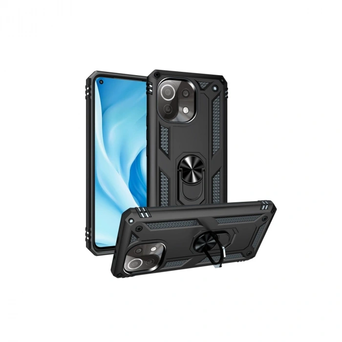 Xiaomi Mi 11 Lite Kılıf Sofya Yüzüklü Silikon Kapak - Siyah