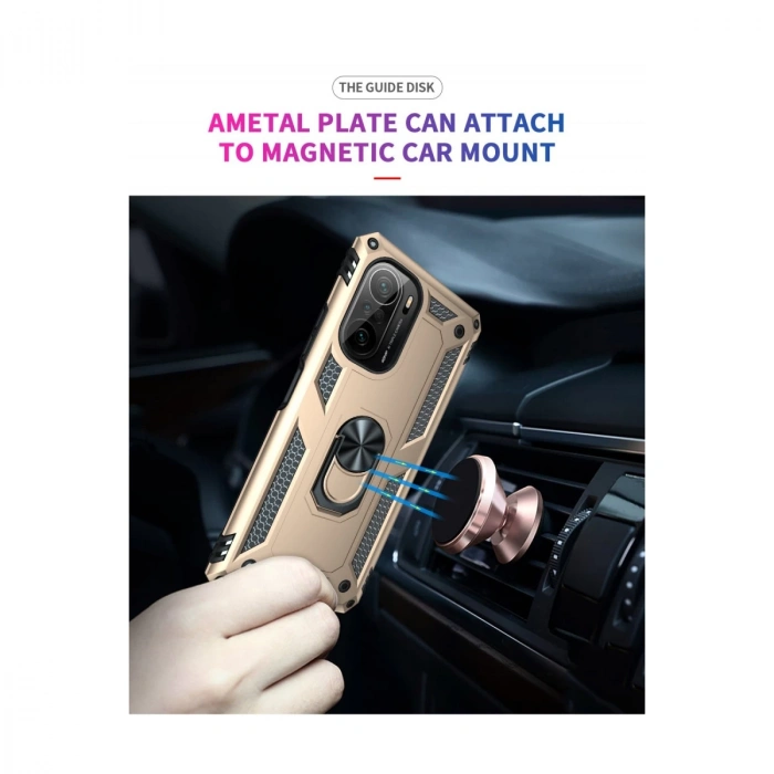 Xiaomi Poco F3 Kılıf Sofya Yüzüklü Silikon Kapak - Gold