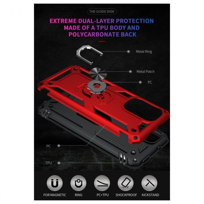 Xiaomi Poco F3 Kılıf Sofya Yüzüklü Silikon Kapak - Kırmızı