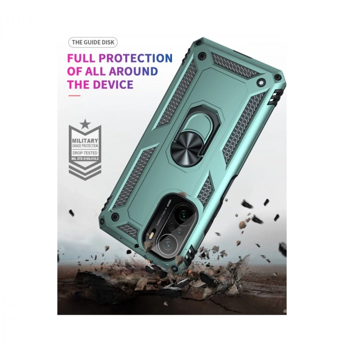 Xiaomi Poco F3 Kılıf Sofya Yüzüklü Silikon Kapak - Yeşil