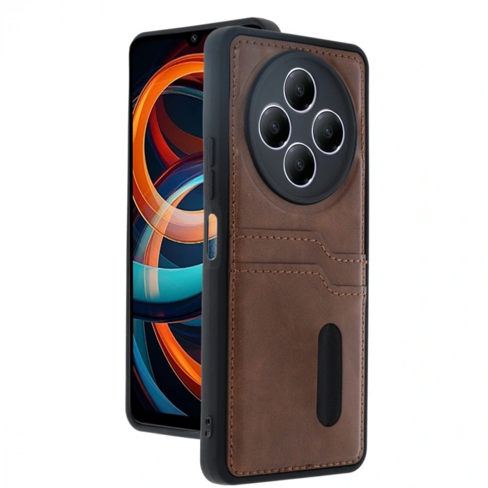 Xiaomi Redmi 14c Kılıf Sara Kartvizitli Deri Kılıf - Taba