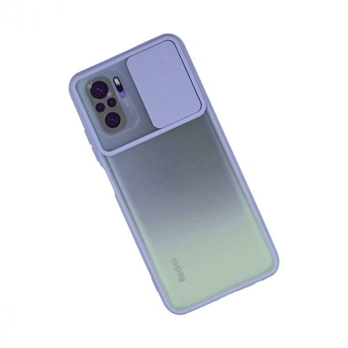 Xiaomi Redmi Note 10 Kılıf Palm Buzlu Kamera Sürgülü Silikon - Lila