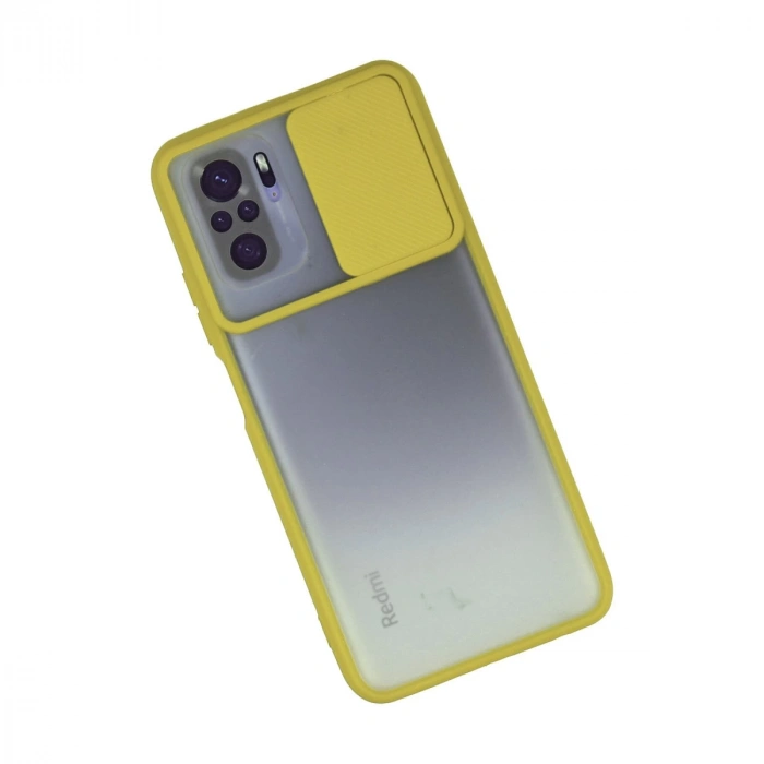 Xiaomi Redmi Note 10 Kılıf Palm Buzlu Kamera Sürgülü Silikon - Sarı