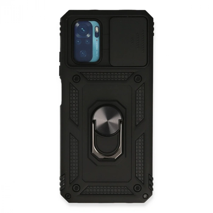 Xiaomi Redmi Note 10 Kılıf Pars Lens Yüzüklü Silikon - Siyah