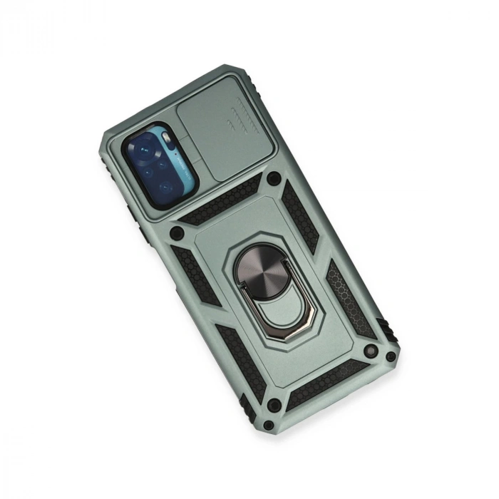 Xiaomi Redmi Note 10 Kılıf Pars Lens Yüzüklü Silikon - Yeşil