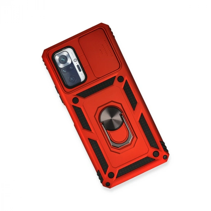 Xiaomi Redmi Note 10 Pro Kılıf Pars Lens Yüzüklü Silikon - Kırmızı