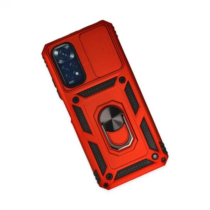 Xiaomi Redmi Note 11 Kılıf Pars Lens Yüzüklü Silikon - Kırmızı