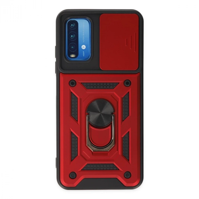 Xiaomi Redmi Note 9 4g Kılıf Pars Lens Yüzüklü Silikon - Kırmızı