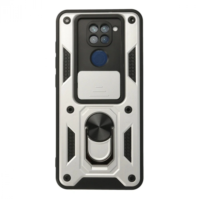 Xiaomi Redmi Note 9 Kılıf Pars Lens Yüzüklü Silikon - Gümüş