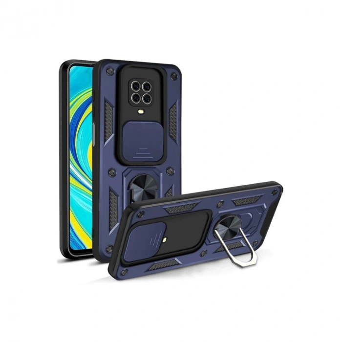 Xiaomi Redmi Note 9 Pro Kılıf Pars Lens Yüzüklü Silikon - Lacivert