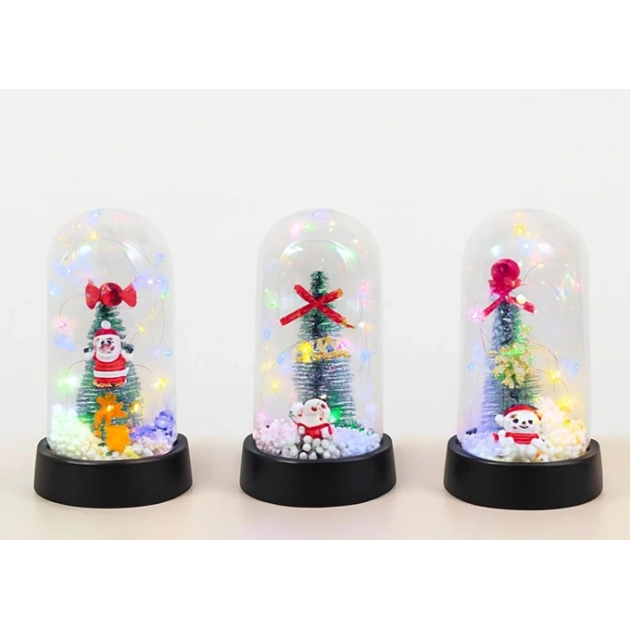 Yılbaşı Temalı Işıklı  Dekoratif Cam Fanus Alk5076