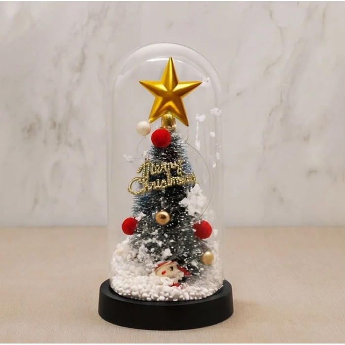 Yılbaşı Temalı Işıklı  Dekoratif Cam Fanus Alk5082