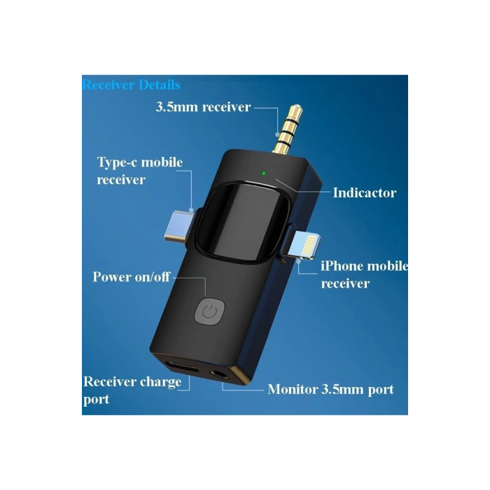 Yüksek Kalite Profesyonel 3 In 1 Kablosuz Taşınabilir Yaka Mikrofonu Youtube Facebook Tiktok