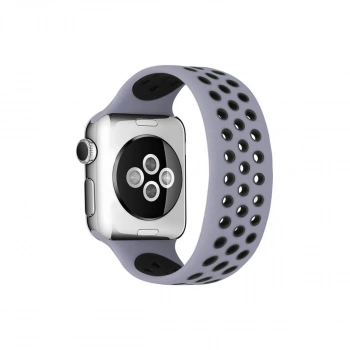 Apple Watch 42mm Ayarlı Delikli Silikon Kordon - Gri-siyah