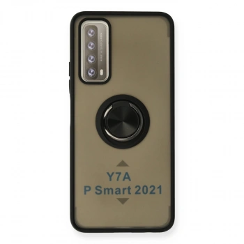 Huawei P Smart 2021 Kılıf Montreal Yüzüklü Silikon Kapak - Siyah