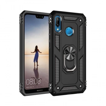 Huawei P20 Lite Kılıf Sofya Yüzüklü Silikon Kapak - Siyah