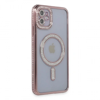 İphone 11 Kılıf Joke Simli Magneticsafe Kılıf - Pembe