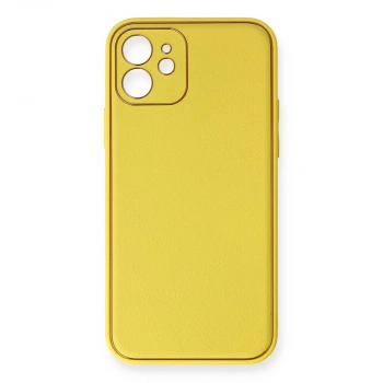 İphone 12 Kılıf Coco Deri Silikon Kapak - Sarı