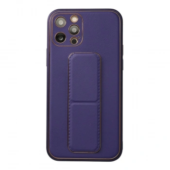 İphone 12 Pro Kılıf Coco Deri Standlı Kapak - Mor