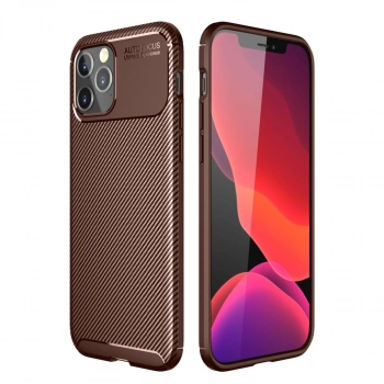 İphone 12 Pro Max Kılıf Auto Focus Karbon Kapak - Kahverengi