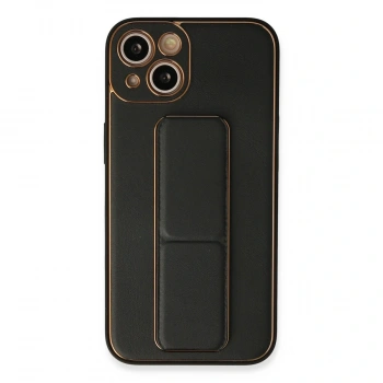 İphone 13 Kılıf Coco Deri Standlı Kapak - Siyah
