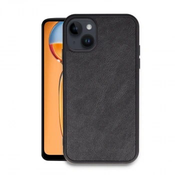 İphone 14 Kılıf Aras Deri Kapak - Siyah