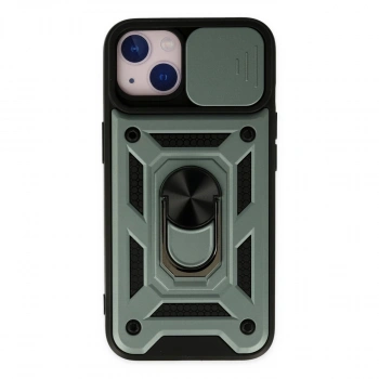 İphone 14 Kılıf Pars Lens Yüzüklü Silikon - Yeşil