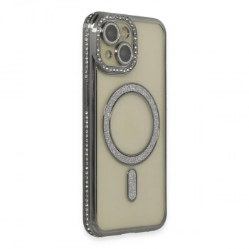 İphone 15 Kılıf Joke Simli Magneticsafe Kılıf - Gri