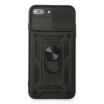 İphone 7 Plus Kılıf Pars Lens Yüzüklü Silikon - Siyah