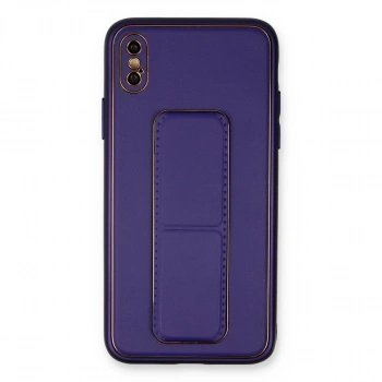 İphone Xs Max Kılıf Coco Deri Standlı Kapak - Mor