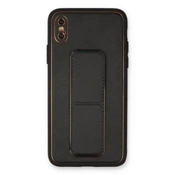 İphone Xs Max Kılıf Coco Deri Standlı Kapak - Siyah