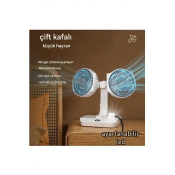 Masaüstü Dijital Ekranlı Çift Fanlı Led Işıklı Soğutucu Fan Ev Ofis Şarjlı Vantilatör
