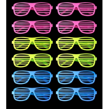 Retro Neon Fosforlu Panjur Gözlük 12 Adet – 80’ler 90’lar Parti Stili