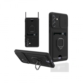 Samsung Galaxy A04s Kılıf Zuma Kartvizitli Yüzüklü Silikon - Siyah