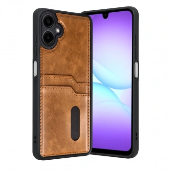 Samsung Galaxy A07 4g Sara Kartvizitli Deri Kılıf - Taba