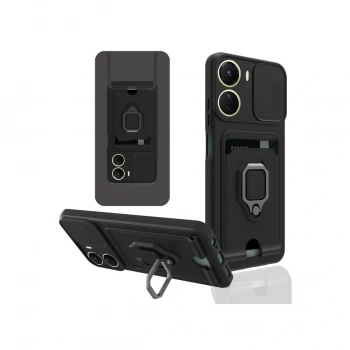 Vivo Y16 Kılıf Zuma Kartvizitli Yüzüklü Silikon - Siyah