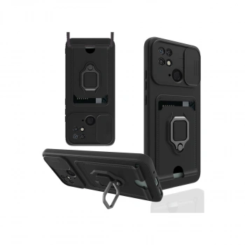 Xiaomi Redmi 10c Kılıf Zuma Kartvizitli Yüzüklü Silikon - Siyah