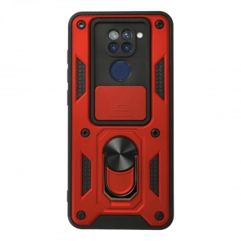 Xiaomi Redmi Note 9 Kılıf Pars Lens Yüzüklü Silikon - Kırmızı