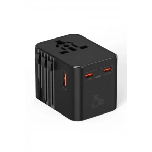 25w Evrensel Seyahat Adaptörü, Eu/us/uk/au Priz Dönüştürücü, 1x Usb, 2x Type-c Hızlı Şarj