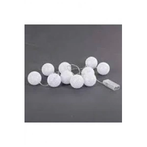 2m 10lu Işıklı Beyaz Top Dekoratif Süs Pilli