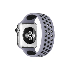 Apple Watch 38mm Ayarlı Delikli Silikon Kordon - Gri-siyah
