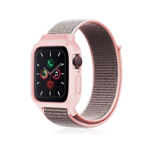 Apple Watch 38mm Hasırlı Cırtcırtlı Kasalı Kordon - Pembe