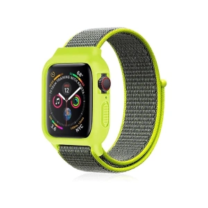 Apple Watch 38mm Hasırlı Cırtcırtlı Kasalı Kordon - Yeşil