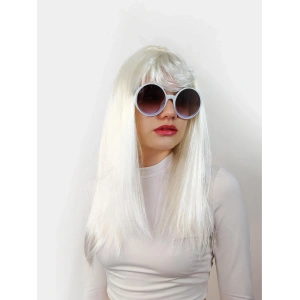 Beyaz Renk Uzun Düz Parti Peruğu