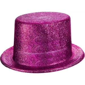 Fuşya Pembe Renk Parıltılı Simli Fötr Silindir Parti Şapkası
