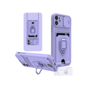 İphone 11 Kılıf Zuma Kartvizitli Yüzüklü Silikon - Lila